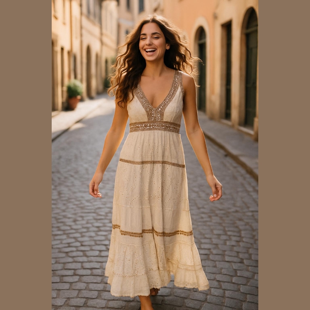 NWT 100 Percent Cotton Boho Cottage Beachy  Summer Maxi